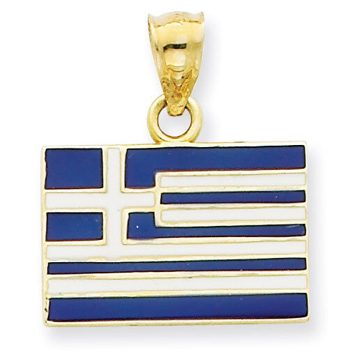 Enameled Greece Flag Pendant 14k Gold Solid K866