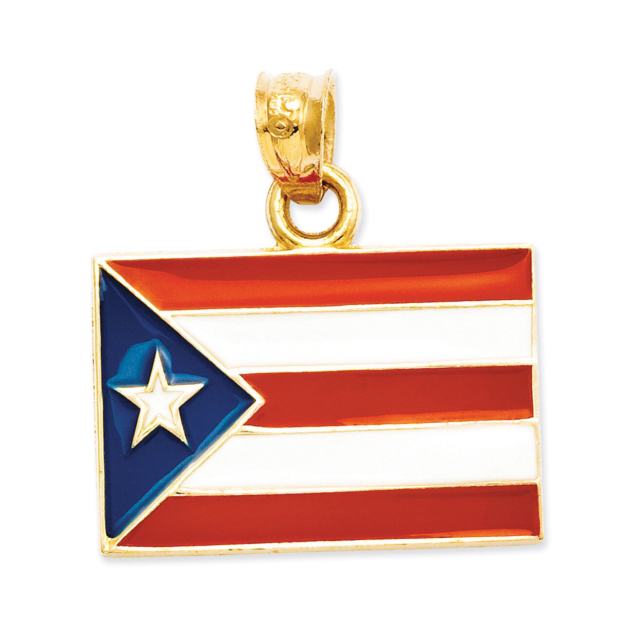 Enameled Puerto Rico Flag Pendant 14k Gold Solid K869