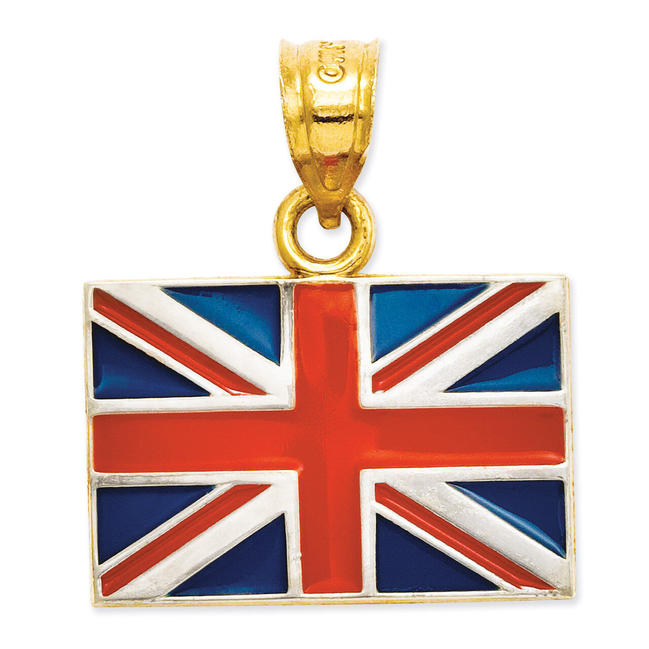 Solid Enameled United Kingdom Flag Pendant 14K Gold &amp; Rhodium K870
