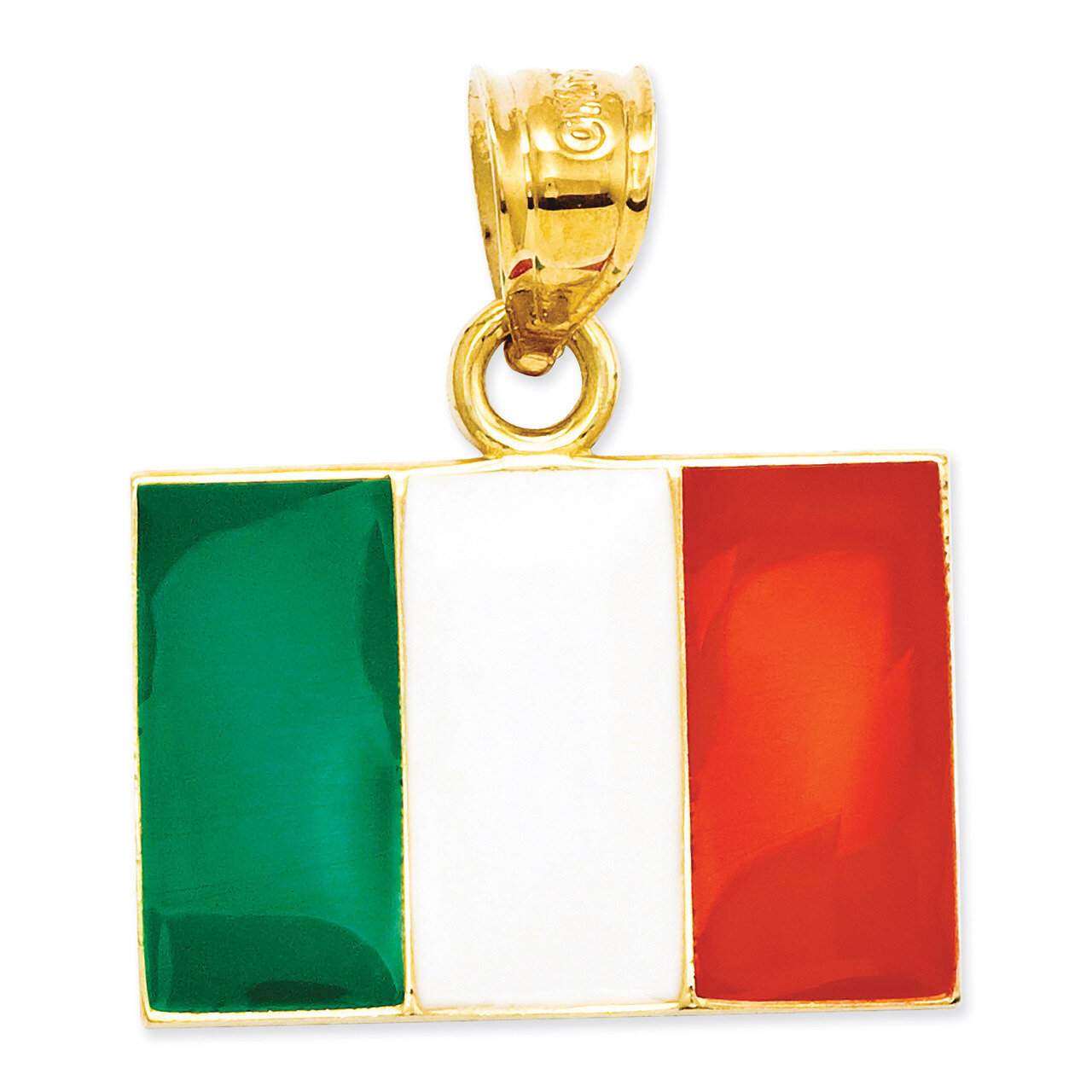 Enameled Italy Flag Pendant 14k Gold Solid K872