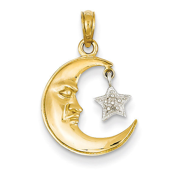 Polished Open-Backed Half Moon & Star Pendant 14k Two-Tone Gold K955