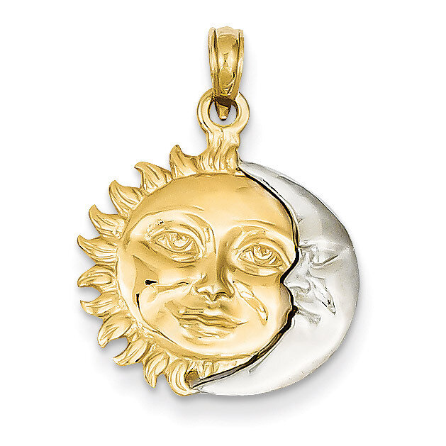 Solid Polished 3-Dimensional Sun & Moon Pendant 14k Two-Tone Gold K956