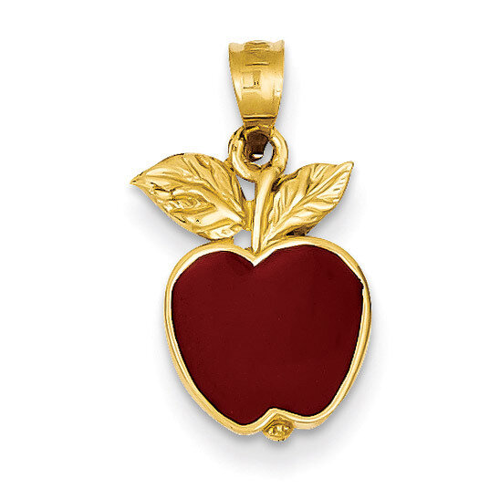 Red Enameled Apple Pendant 14k Gold Polished K974