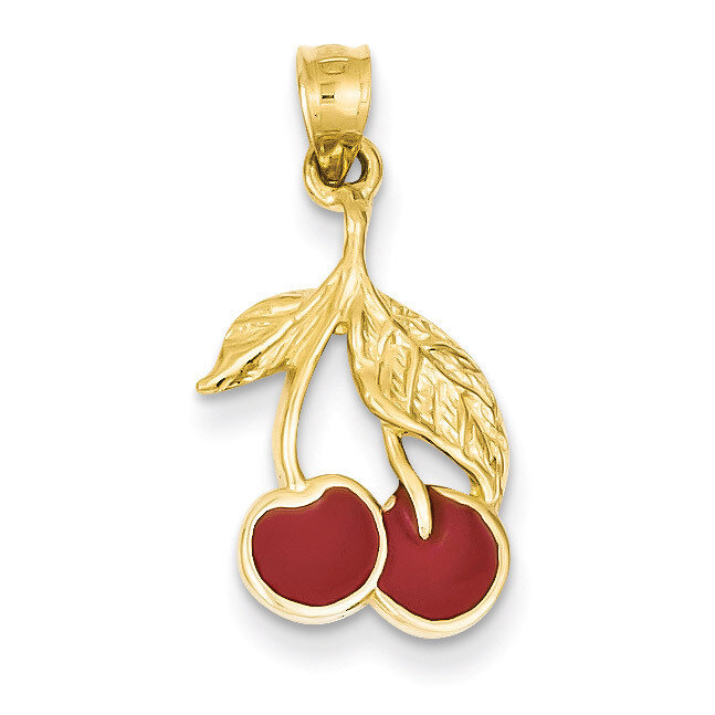 Red Enameled Cherries Pendant 14k Gold Polished K975