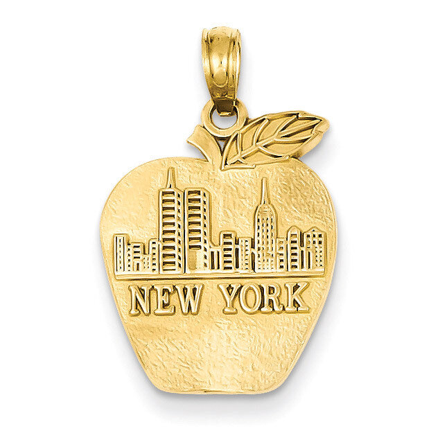 New York Skyline on Small Apple Pendant 14k Gold Solid K994