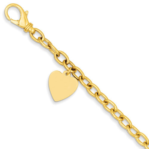 Link with Heart Charm Bracelet 7.5 Inch 14k Gold LK312-7.5