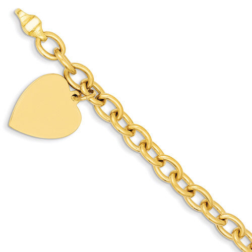 Link with Heart Charm Bracelet 7.5 Inch 14k Gold LK313-7.5