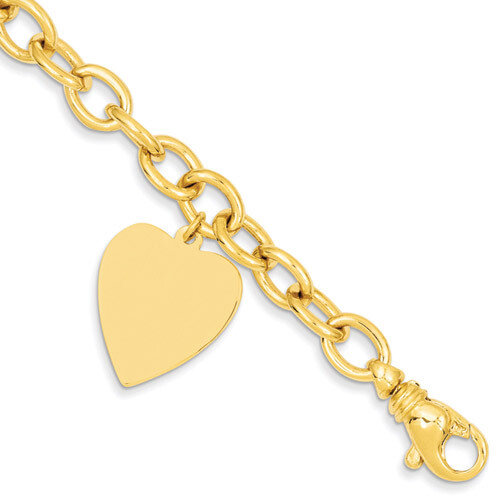 Link with Heart Charm Bracelet 7.5 Inch 14k Gold LK314-7.5