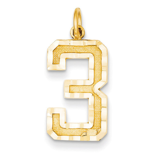 Casted Large Diamond Cut Number 3 Charm 14k Gold LN03