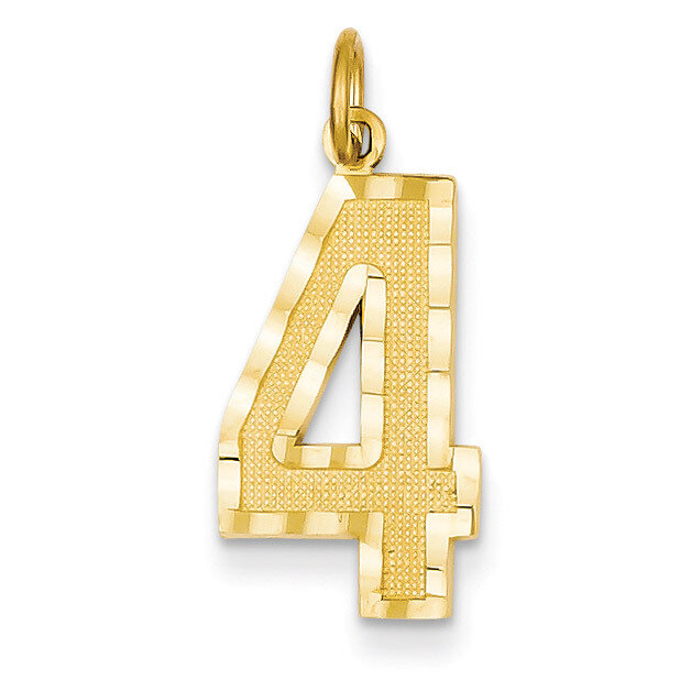 Casted Large Diamond Cut Number 4 Charm 14k Gold LN04