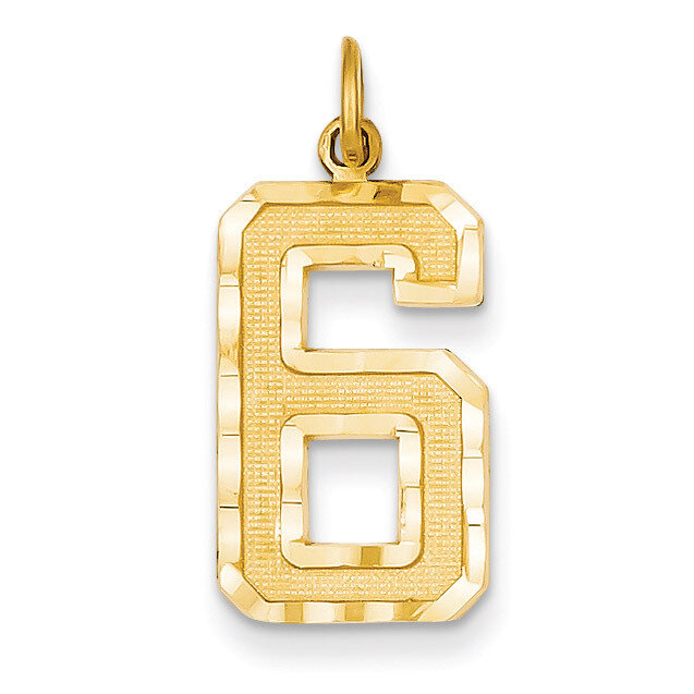 Casted Large Diamond Cut Number 6 Charm 14k Gold LN06