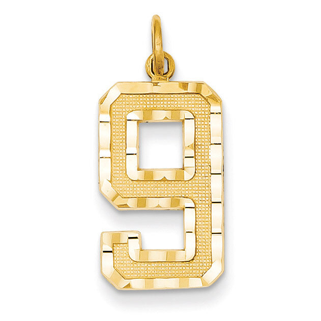 Casted Large Diamond Cut Number 9 Charm 14k Gold LN09