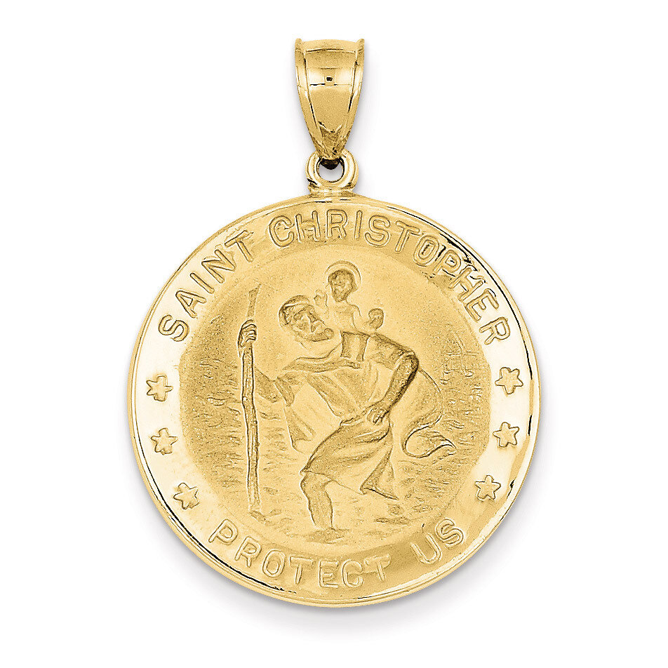Saint Christopher Hollow Medal Pendant 14k Gold M1485