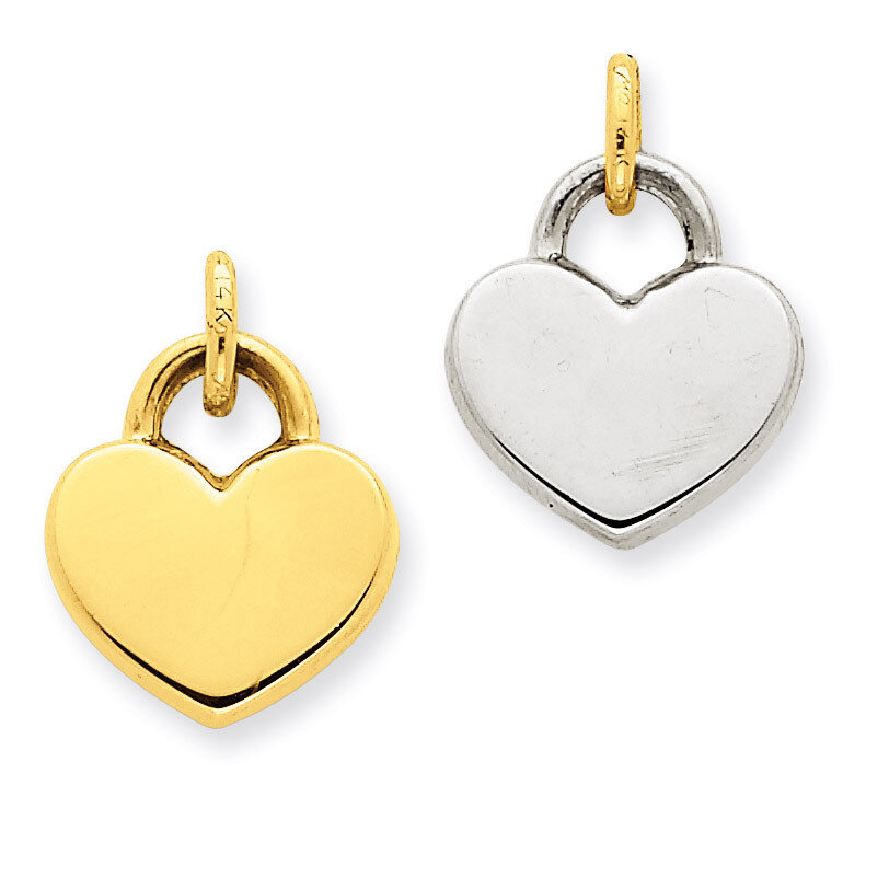 Hollow Polished Reversible Heart Charm 14k Gold M2364