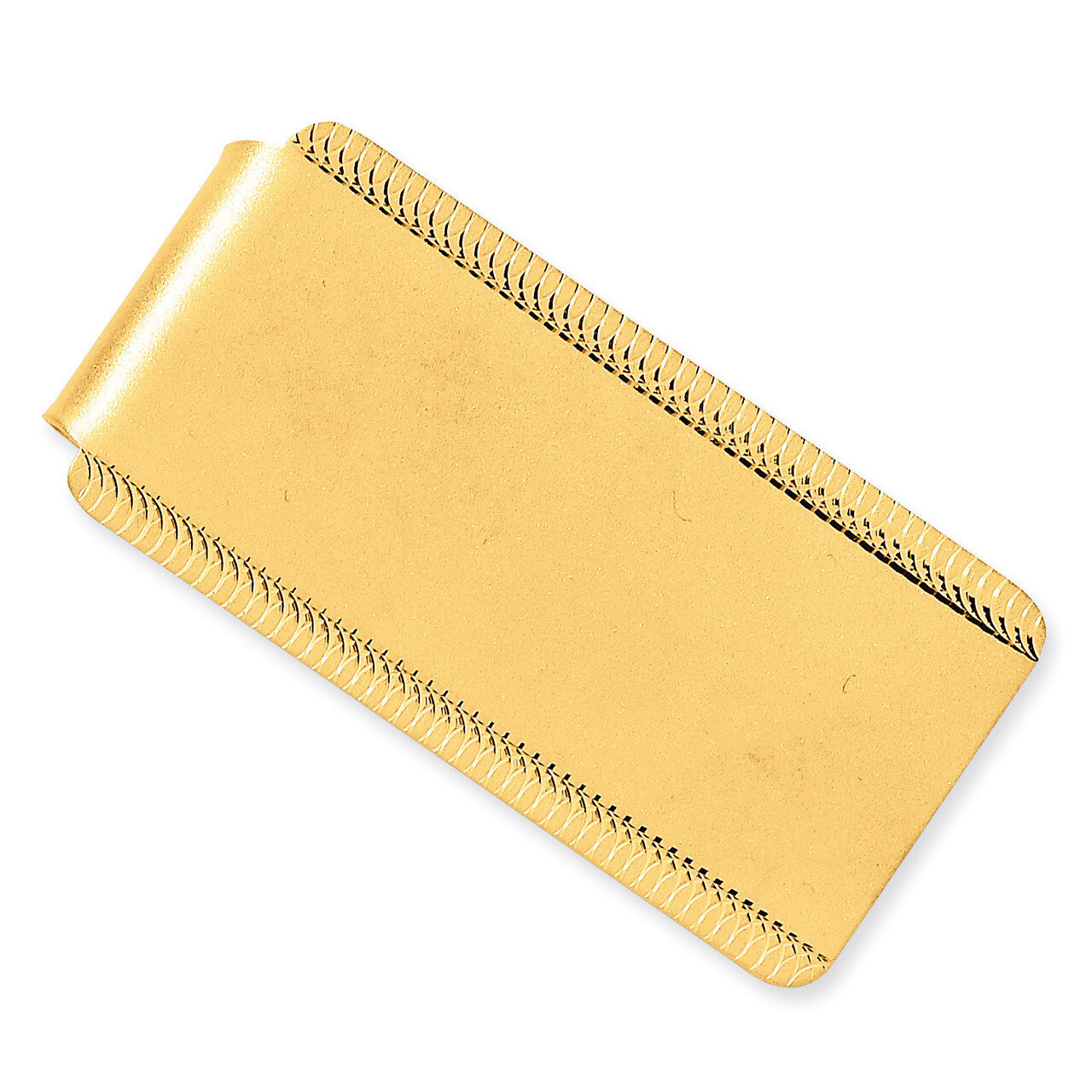 Satin Polished Engravable Edged-Design Money Clip 14k Gold MC196