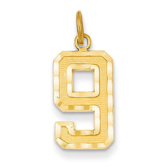 Casted Medium Diamond Cut Number 9 Charm 14k Gold MN09