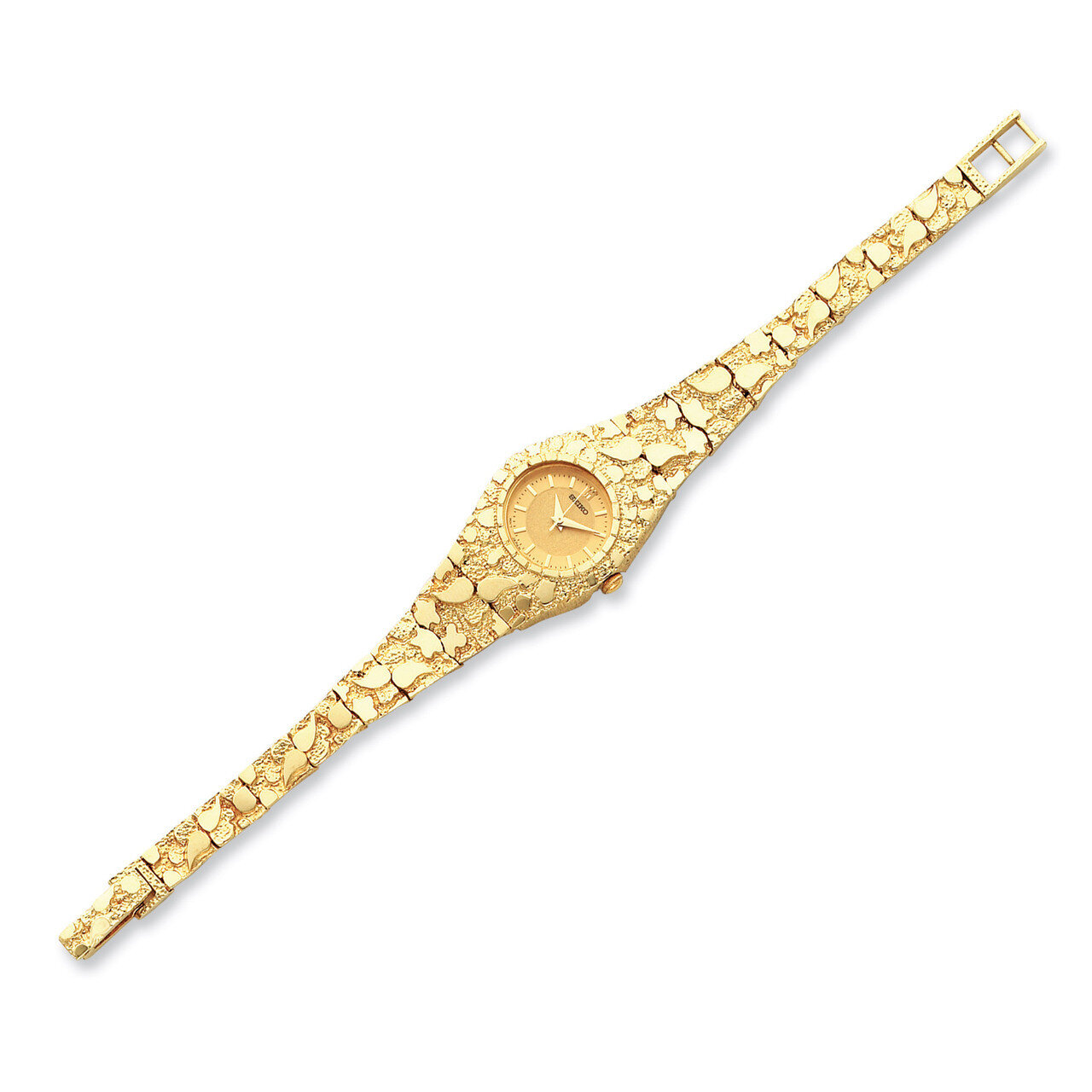 Ladies Circular Champagne 22mm Dial Solid Nugget Watch 14k Gold NB260Y-7