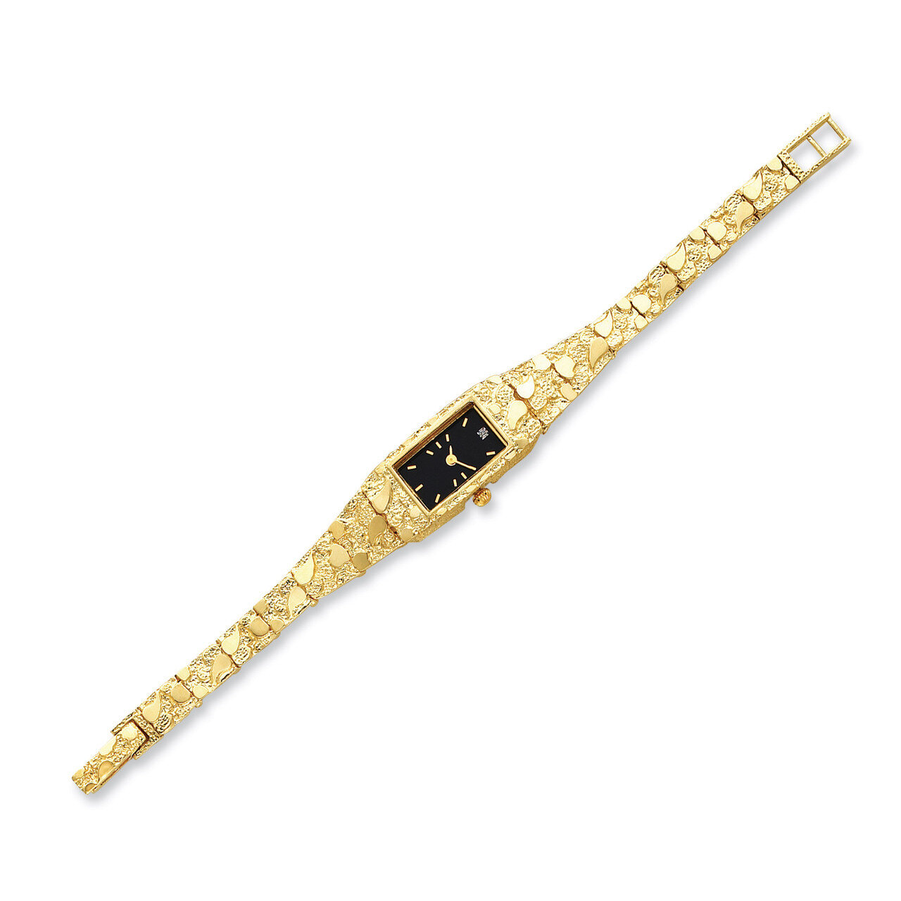 Ladies Rectangular Black 15x31mm Dial Solid Nugget Watch 14k Gold NB261B-7