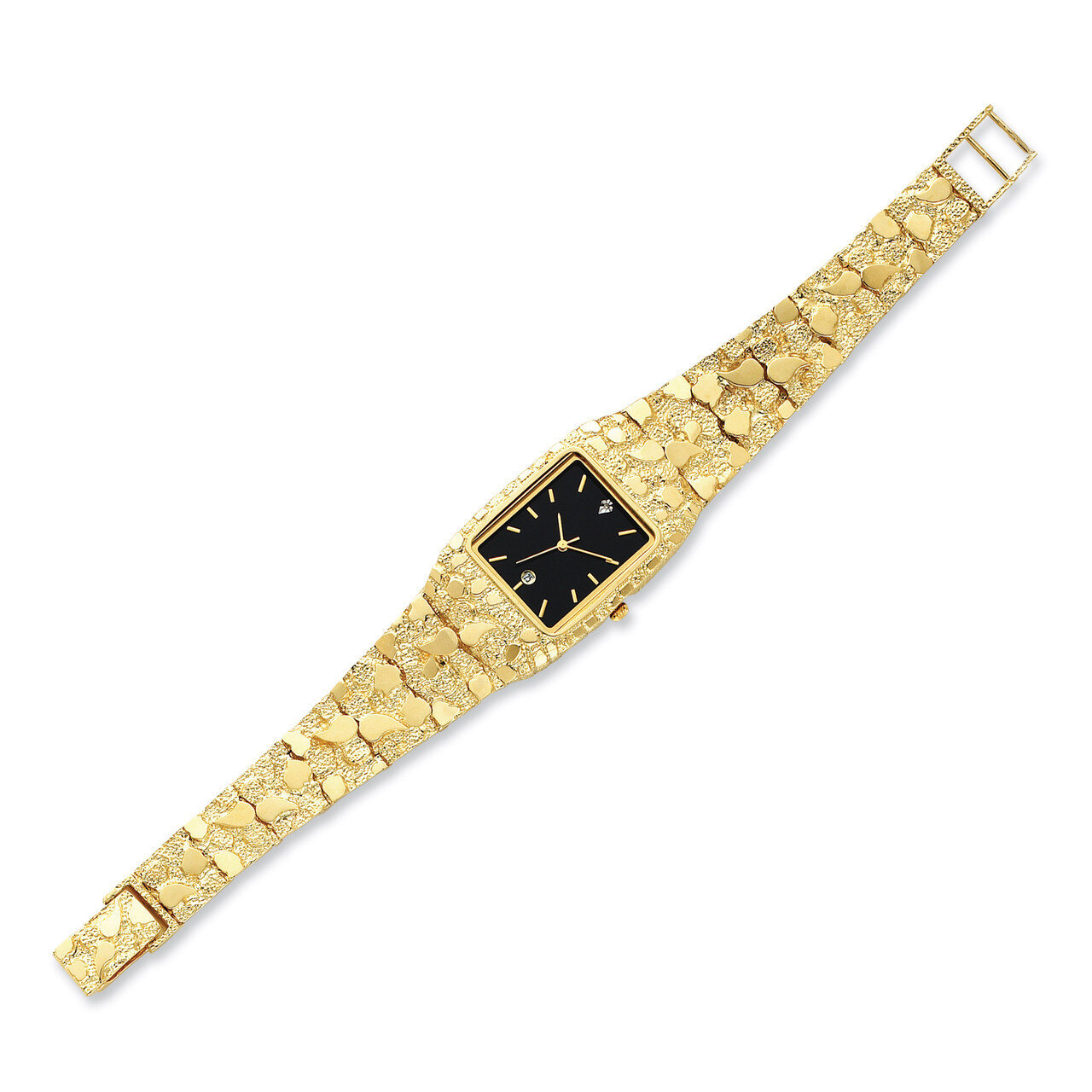 Mens Squared Black 27x47mm Dial Solid Nugget Watch 14k Gold NB262B-8, MPN: NB262B-8, 886774079288
