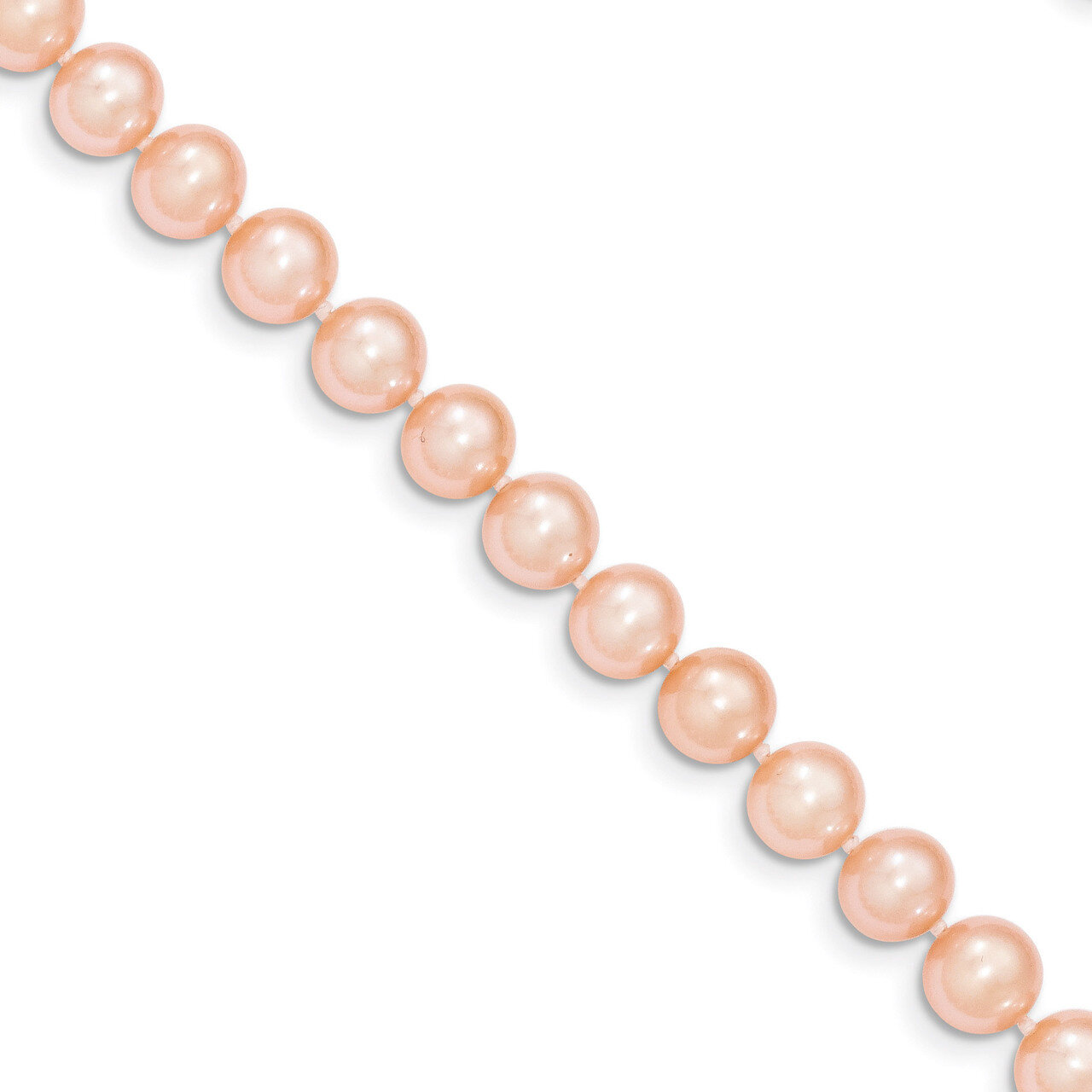 7-8mm Pink Cultured Near Round Pearl Necklace 18 Inch 14k Gold PPN070-18