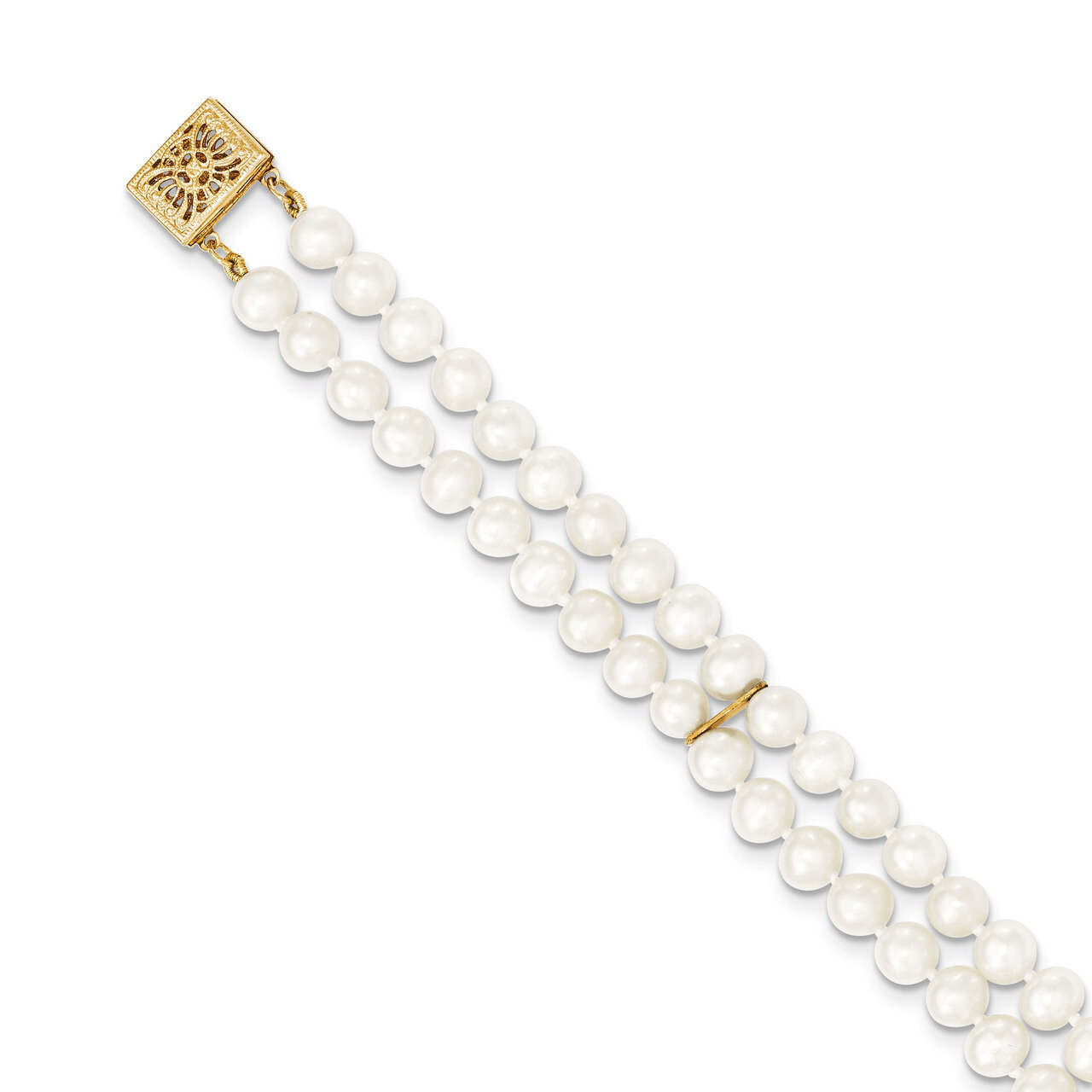 5-6mm 2 Strand Cultured Pearl Bracelet 7.5 Inch 14k Gold PR13-7.5