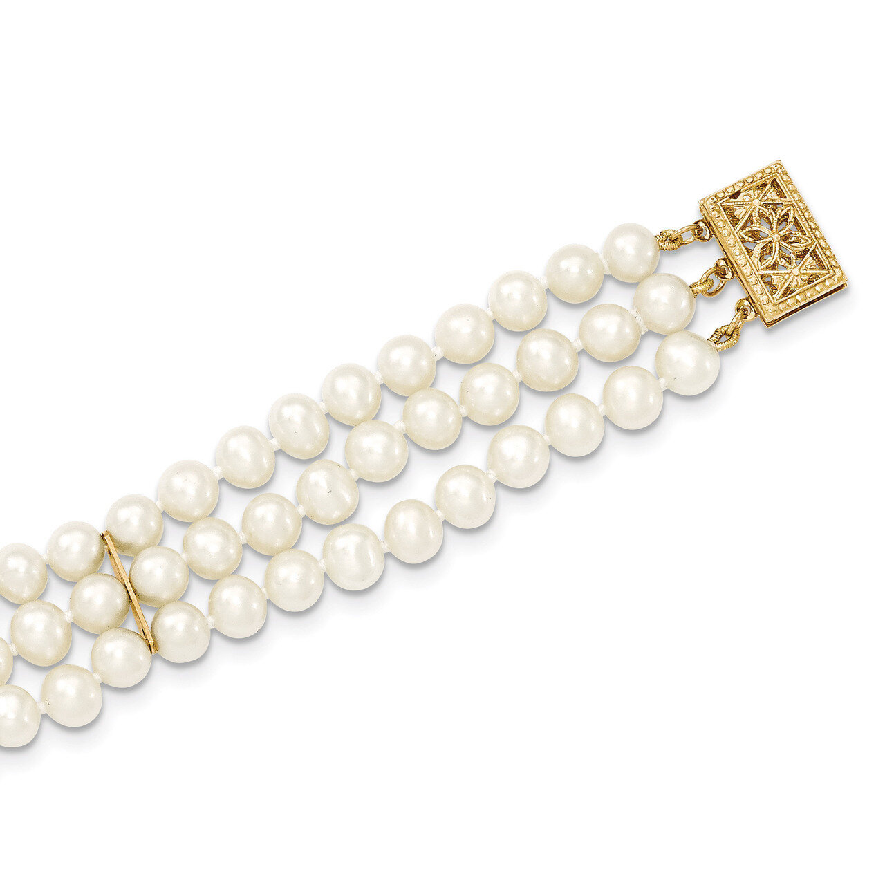 5-6mm 3 Strand Cultured Pearl Bracelet 7.5 Inch 14k Gold PR14-7.5, MPN: PR14-7.5, 815479012061