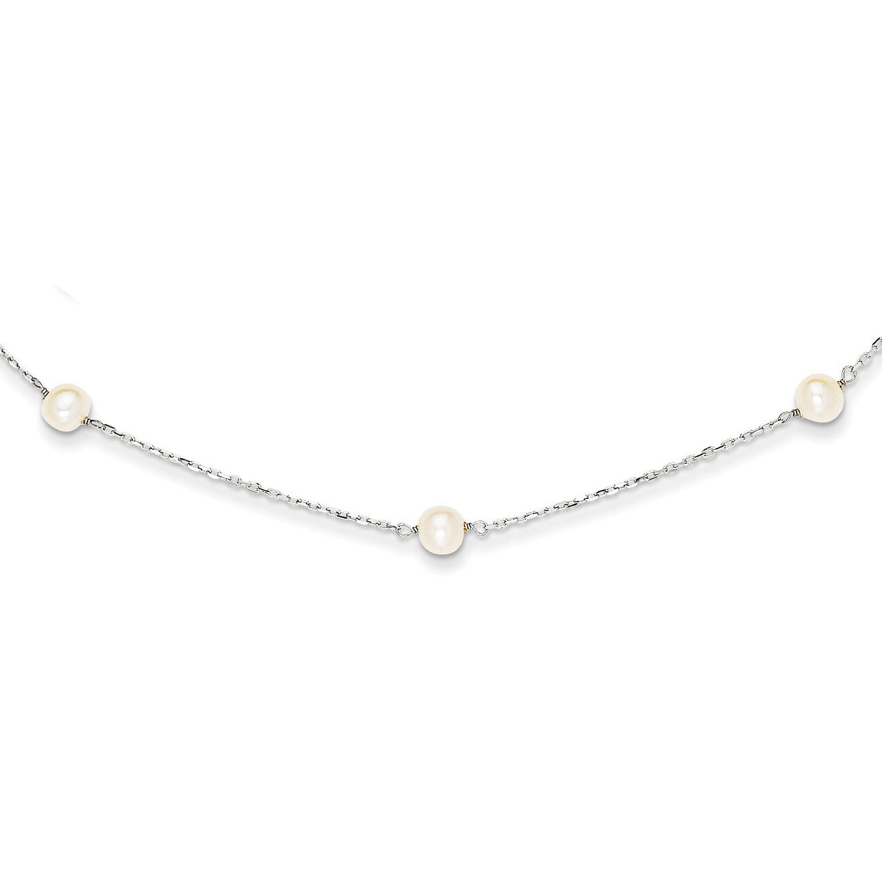 White Cultured Pearl Necklace 16 Inch 14k White Gold PR53-16