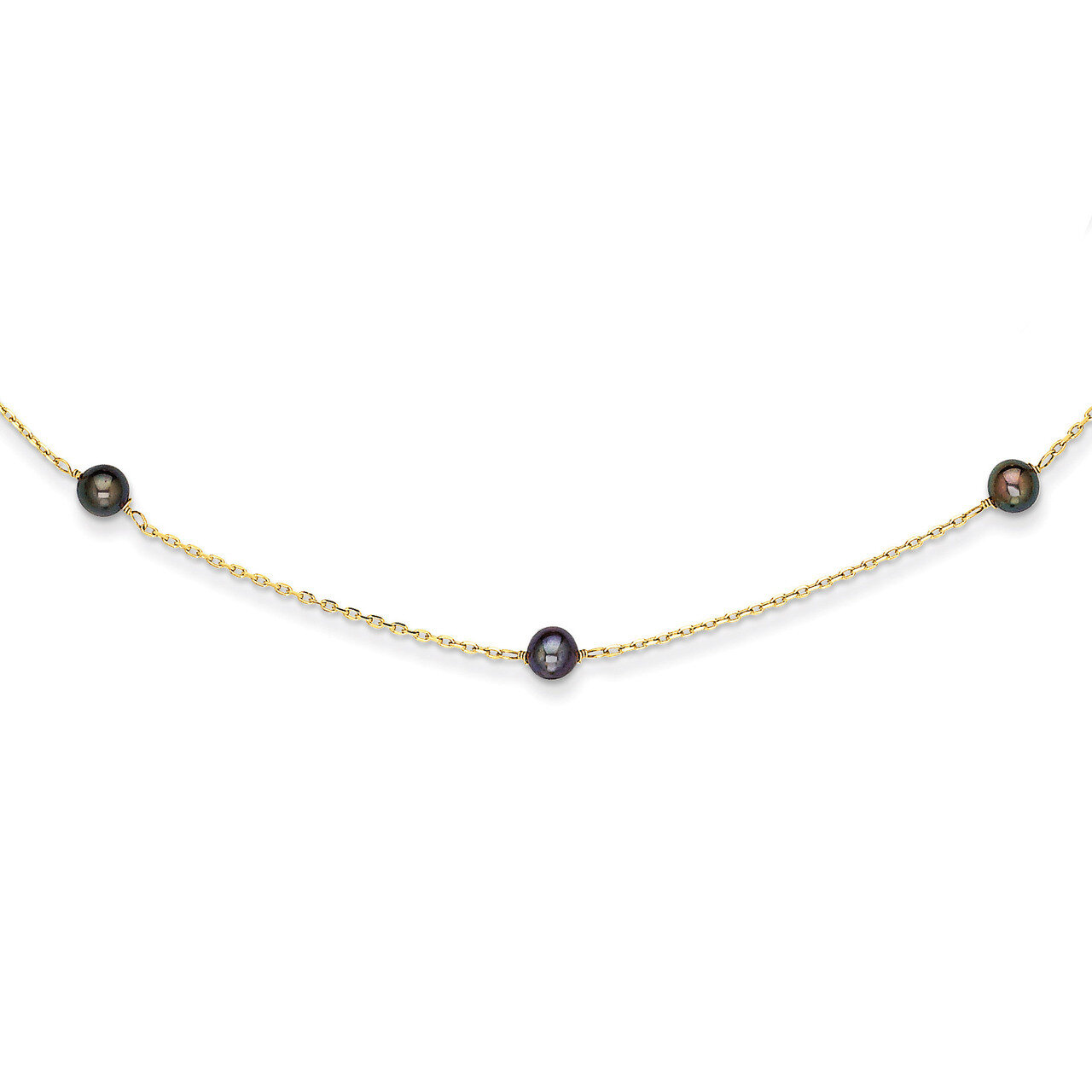 Black Cultured Pearl Necklace 18 Inch 14k Gold PR54-18