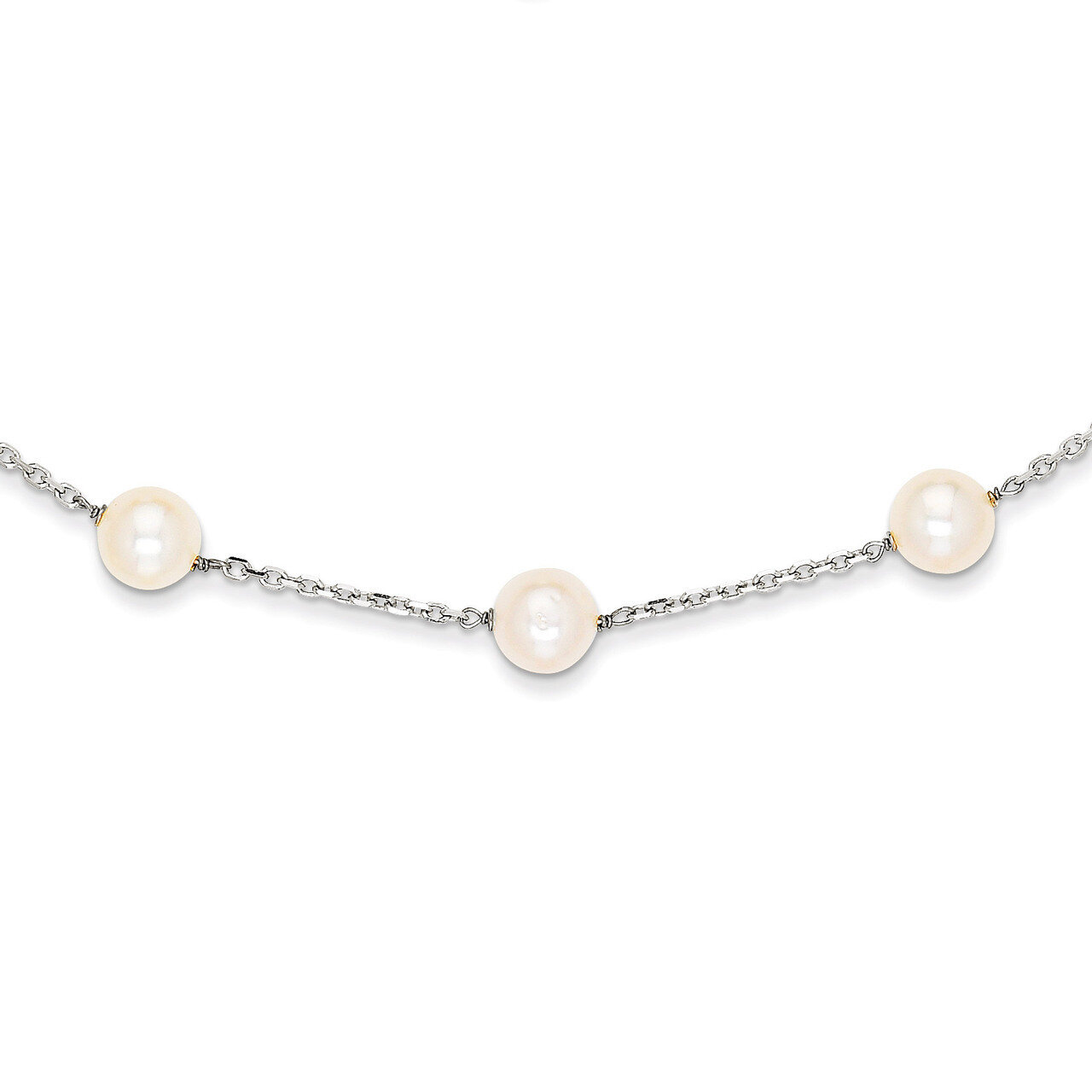 White Cultured Pearl Necklace 18 Inch 14k White Gold PR62-18