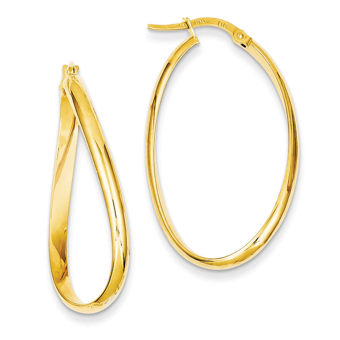Twisted Oval Hoop Earrings 14k Gold PRE665