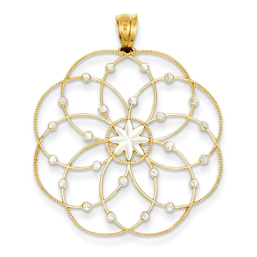Diamond-cut Spiral Circle Pendant 14K Gold &amp; Rhodium PRF313, MPN: PRF313, 191101361982