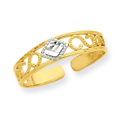 Diamond-Cut Toe Ring 14K Gold & Rhodium R552