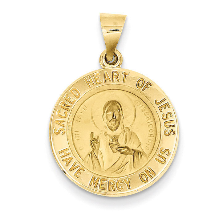 Sacred Heart of Jesus Medal Round Pendant 14k Gold REL129