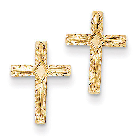 Cross Earrings 14k Gold Polished & Textured REL171