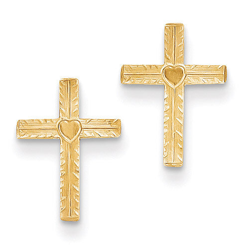 Heart Cross Earrings 14k Gold Polished & Satin REL175