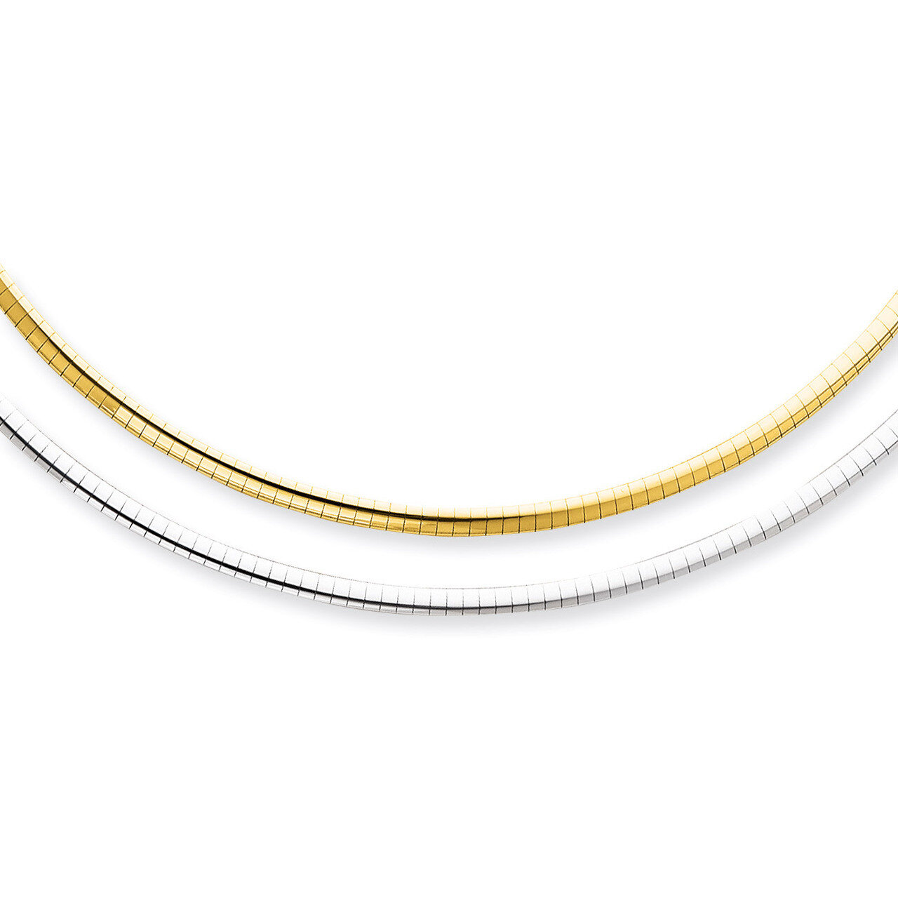 3mm Reversible White &amp; Yellow Domed Omega Necklace 16 Inch 14k Gold ROM3-16