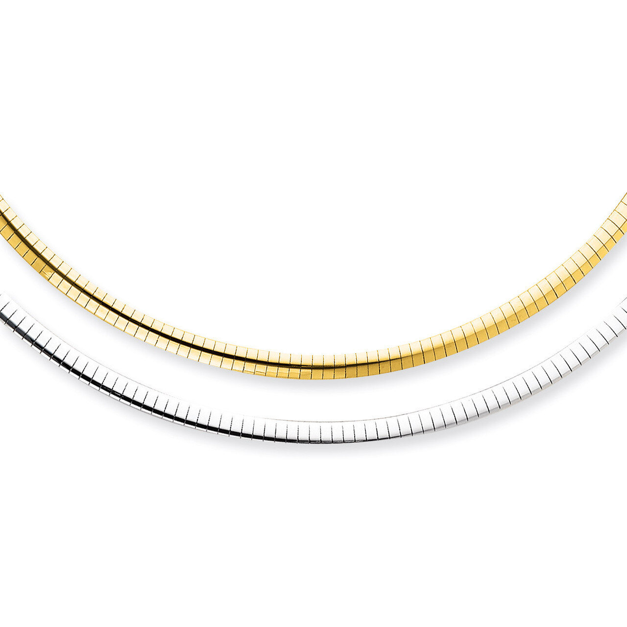 4mm Reversible White & Yellow Domed Omega Necklace 16 Inch 14k Gold ROM4-16