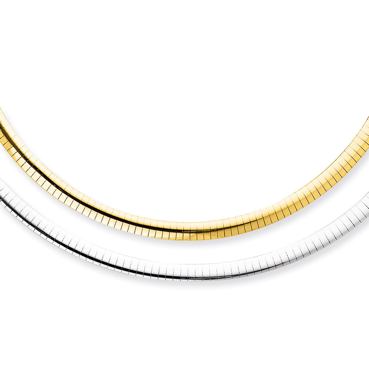 5mm Reversible White & Yellow Domed Omega Necklace 16 Inch 14k Gold ROM5-16