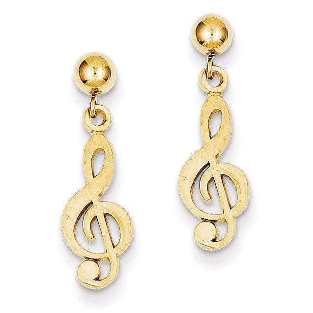 Diamond-Cut Treble Clef Dangle Post Earrings 14k Gold Polished S1137, MPN: S1137, 886774761589