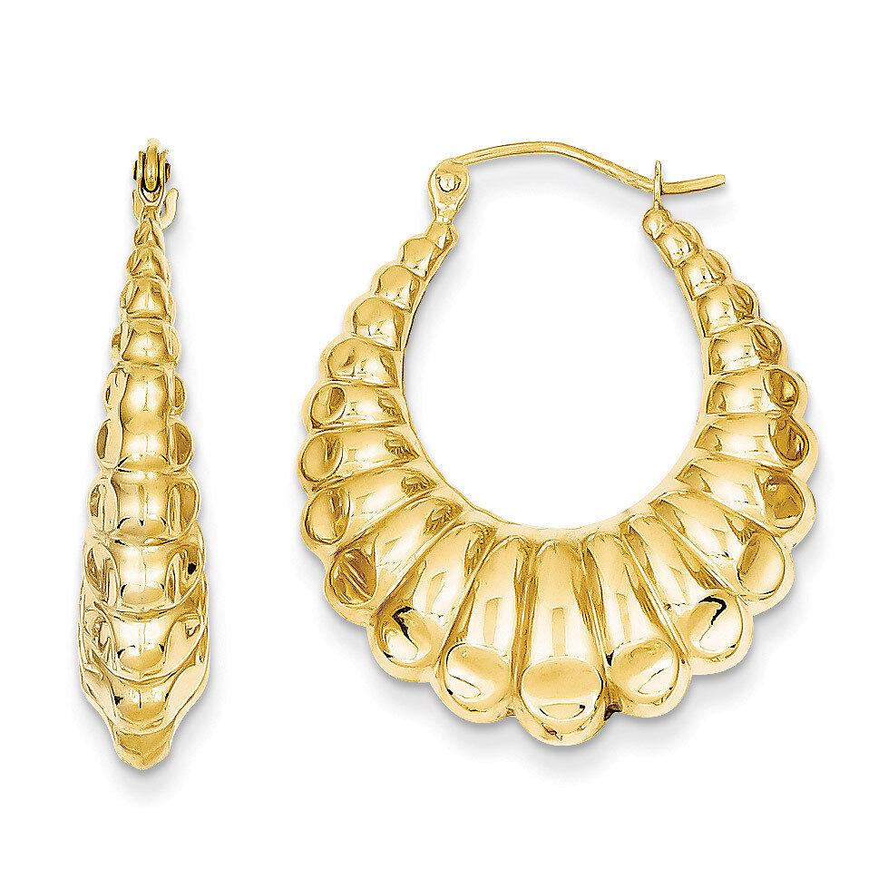 Scalloped Hollow Hoop Earrings 14k Gold Polished S1242, MPN: S1242, 883957285399