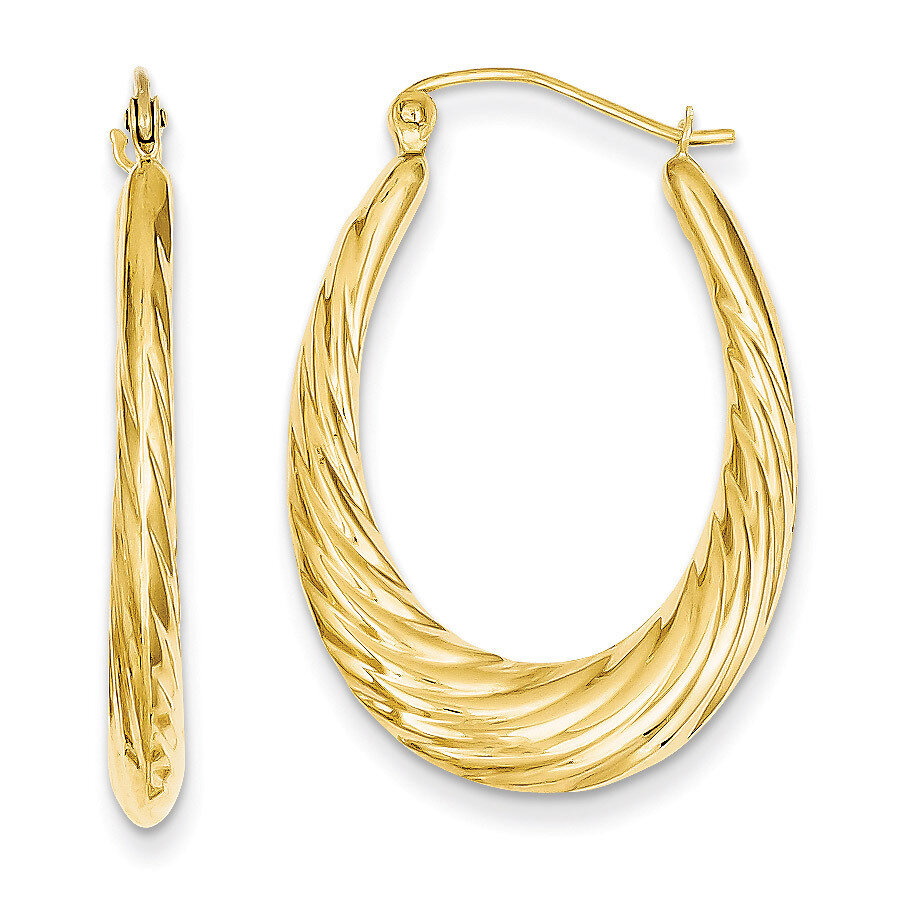 Twisted Oval Hollow Hoop Earrings 14k Gold Polished S1256, MPN: S1256, 883957285405