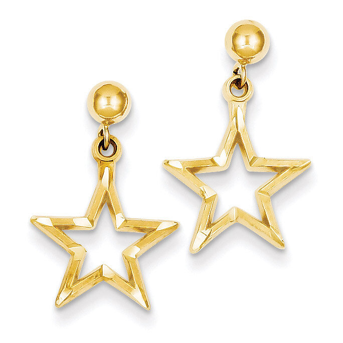 Diamond-Cut Star Dangle Post Earrings 14k Gold Polished S1351