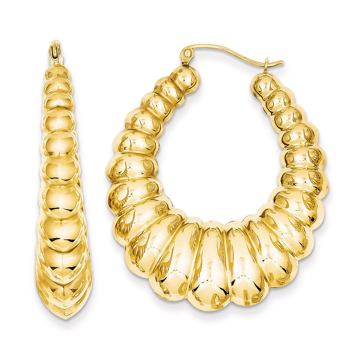 Scalloped Hoop Earrings 14k Gold Polished S1503