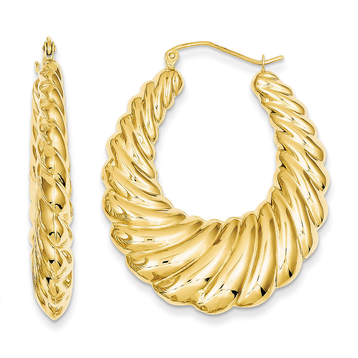 Scalloped Hoop Earrings 14k Gold Polished S1507, MPN: S1507, 883957285474