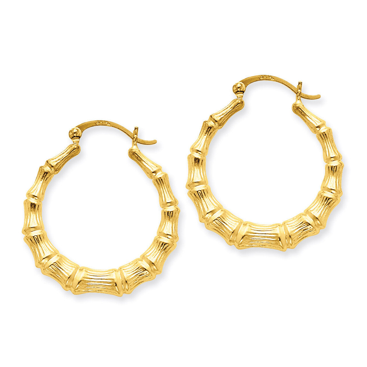Bamboo Hoop Earrings 14k Gold Polished S1515