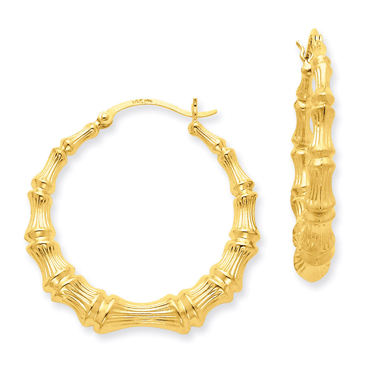 Bamboo Hoop Earrings 14k Gold Polished S1516