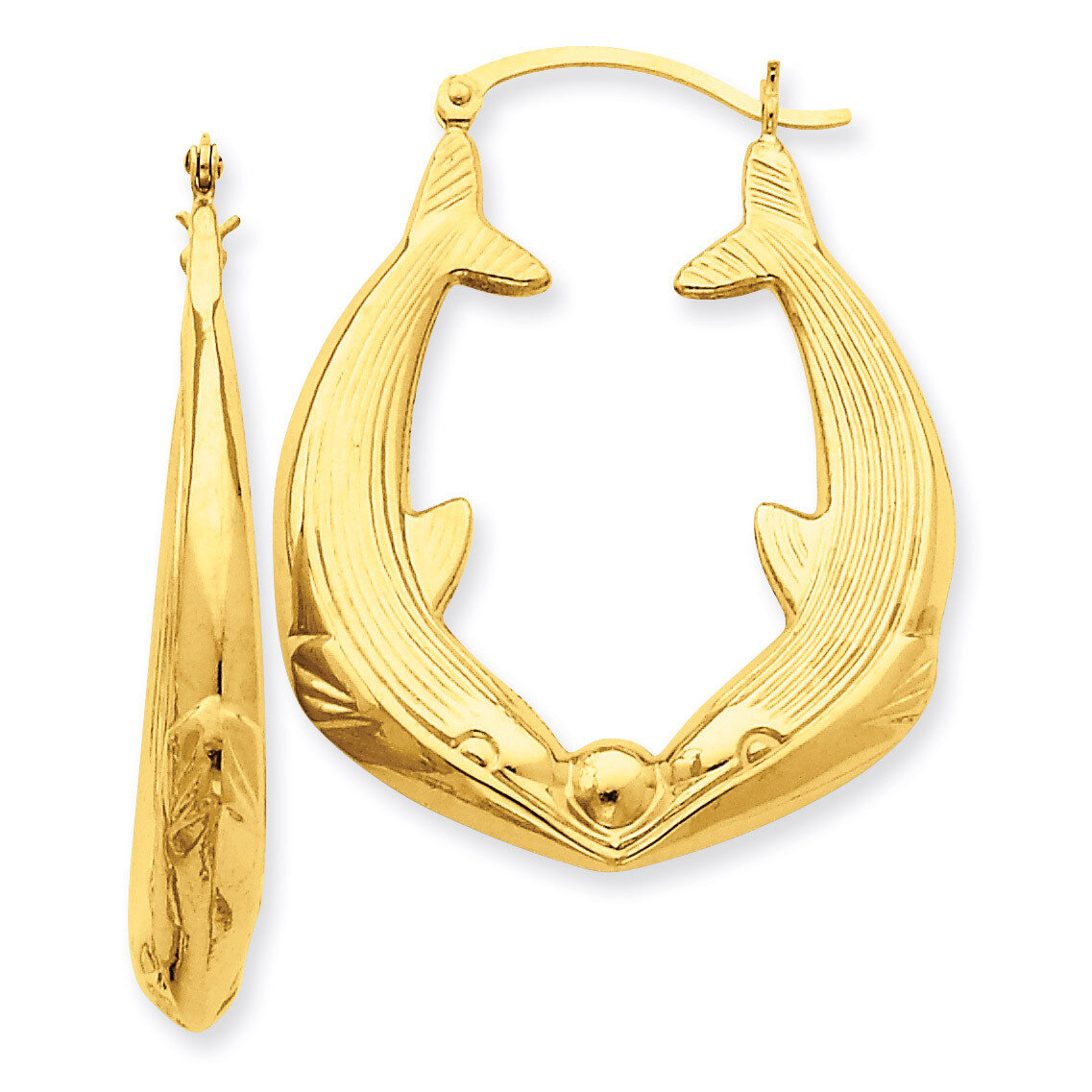 Dolphin Hoop Earrings 14k Gold Polished S1519