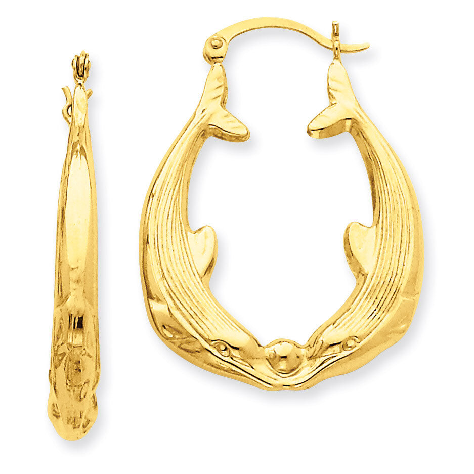 Dolphin Hoop Earrings 14k Gold Polished S1520