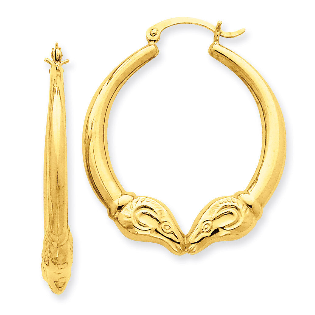 Ram Hoop Earrings 14k Gold Polished S1522