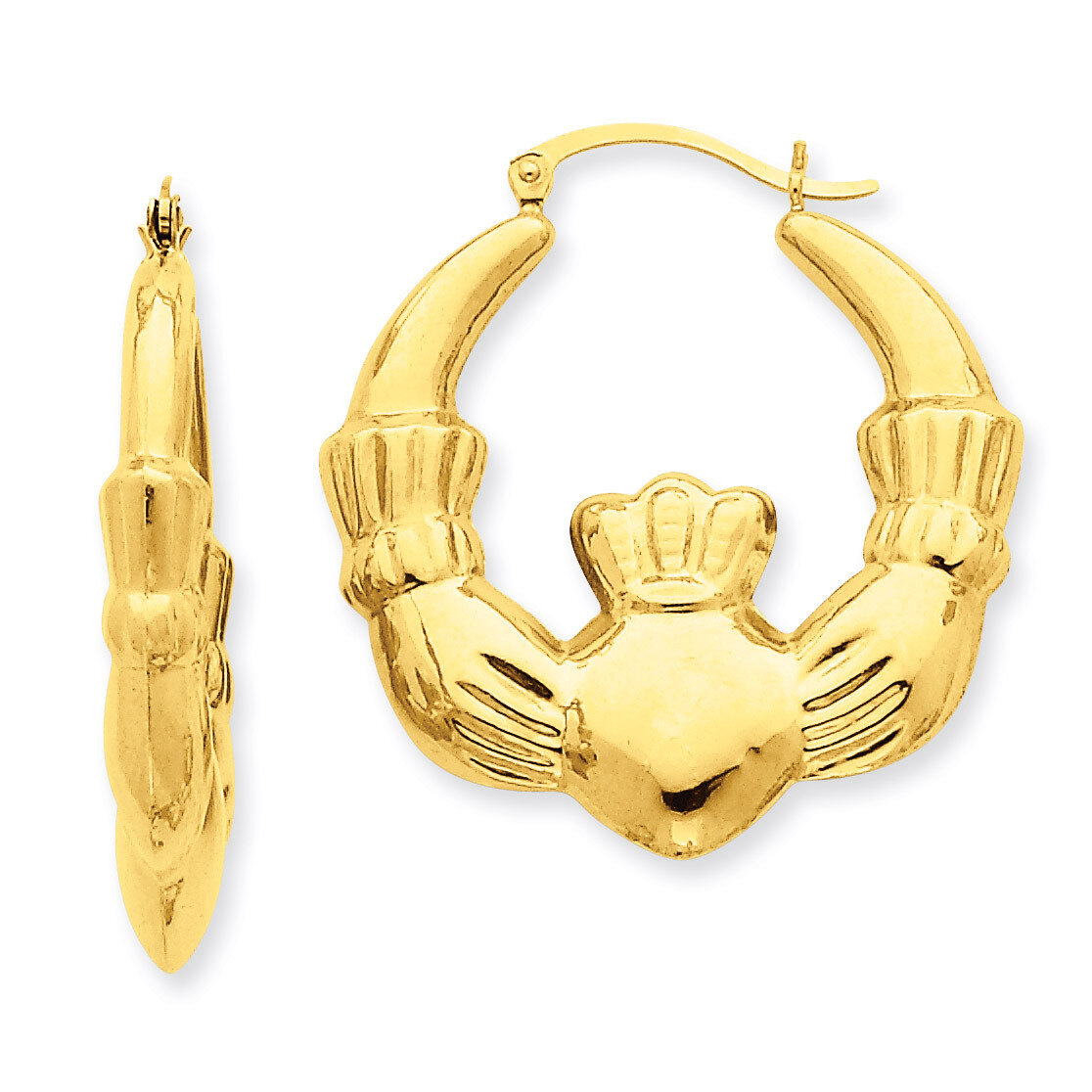 Claddagh Hoop Earrings 14k Gold Polished S1523